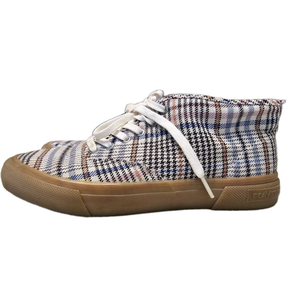 seavees womens legend 90 plaid flannel sneaker mid high gum sole size 8 shoes